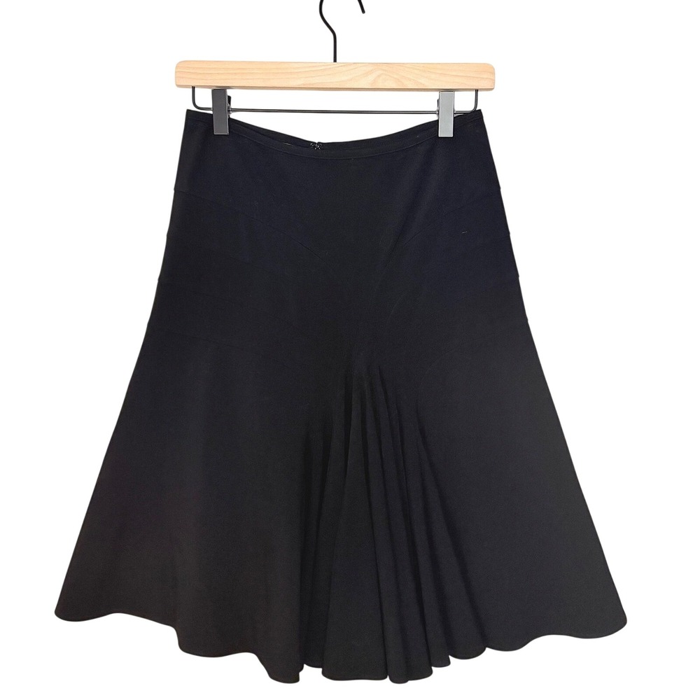 Anthropologie Elevenes Vintage Black Knee Length Ruffled Front VTG Skirt SZ 2